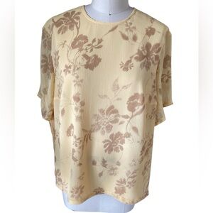 Pendleton Canary Yellow Floral Short Sleeve Lined Blouse